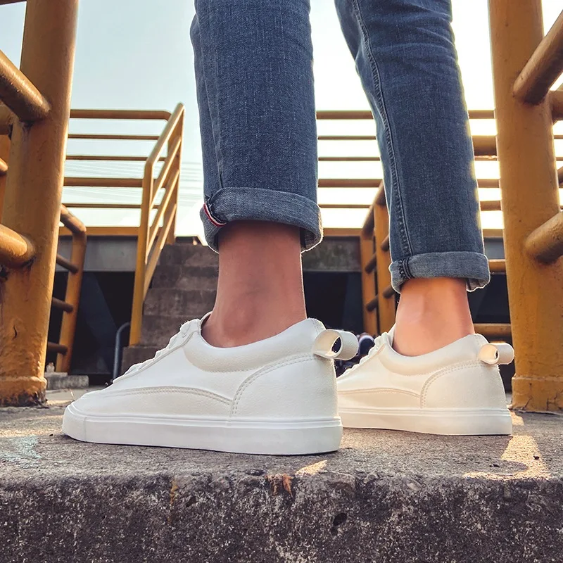 White shoes male autumn breathable youth pure white student sports and leisure board shoes