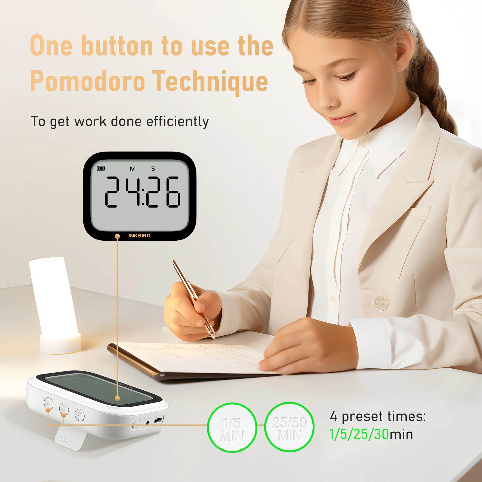 INKBIRD IKT-031 Kitchen Timer Digital Rotatable Timer Rotatable LCD Kitchen Thermometer Magnetic Countdown Timer with Knob