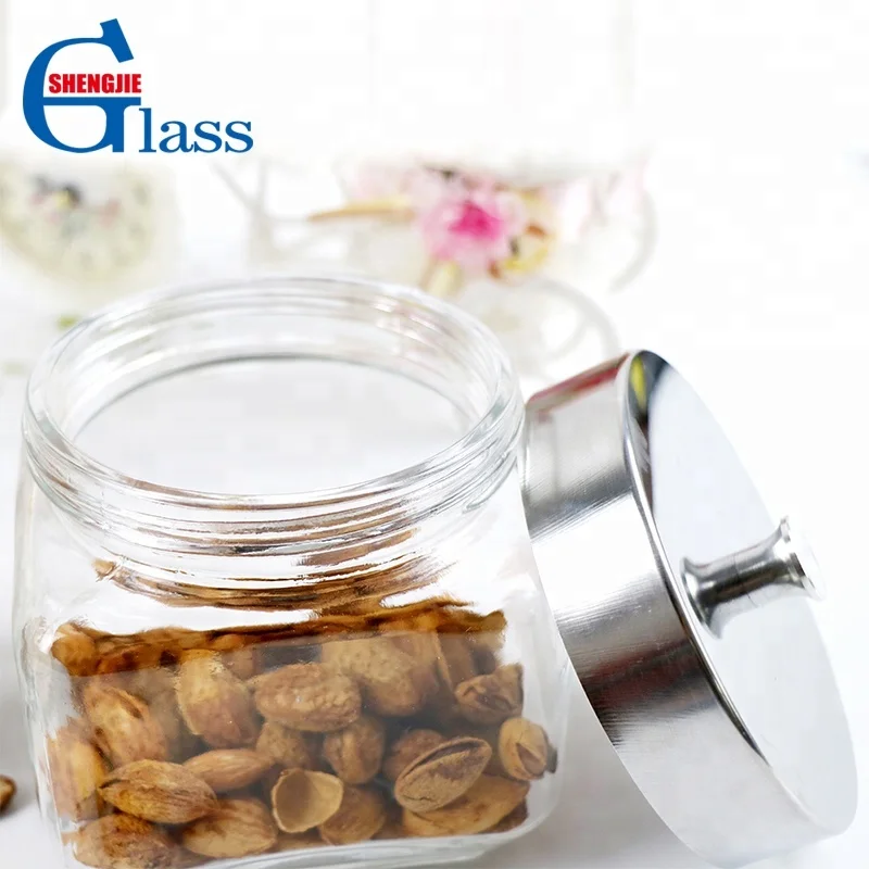 
Clear empty square airtight candy food jam kitchen storage glass jars and bottles with metal lid 
