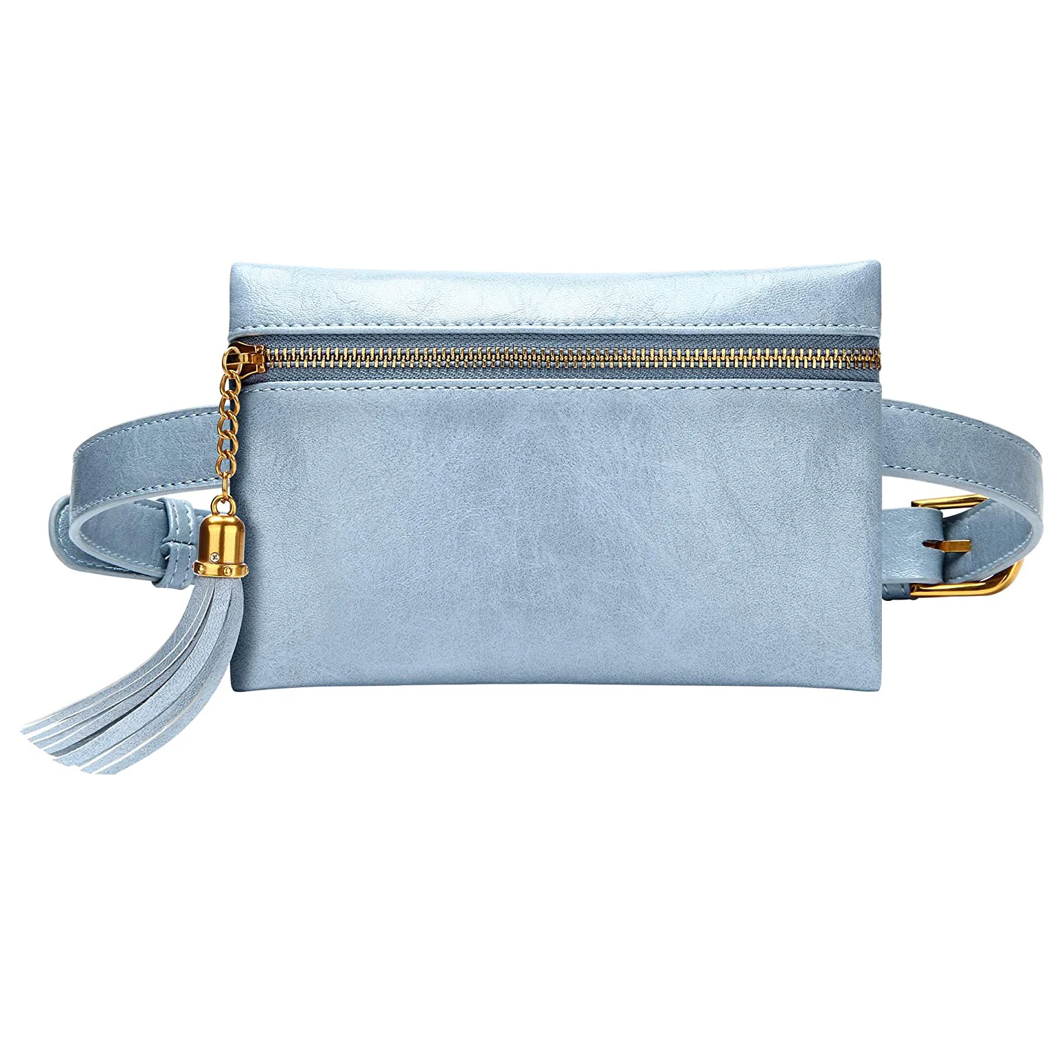 Fashion Leather Zipper Waist Bags Running Phone Holder Belt Bag Waterproof Fanny Pack with Tassel Strap