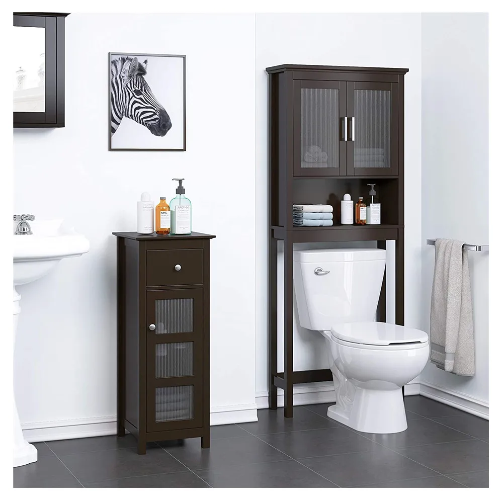 Cao Xian Hi Home Home Bathroom Shelf Over The Toilet, Bathroom Cabinet Organizer with  Tempered Glass Door