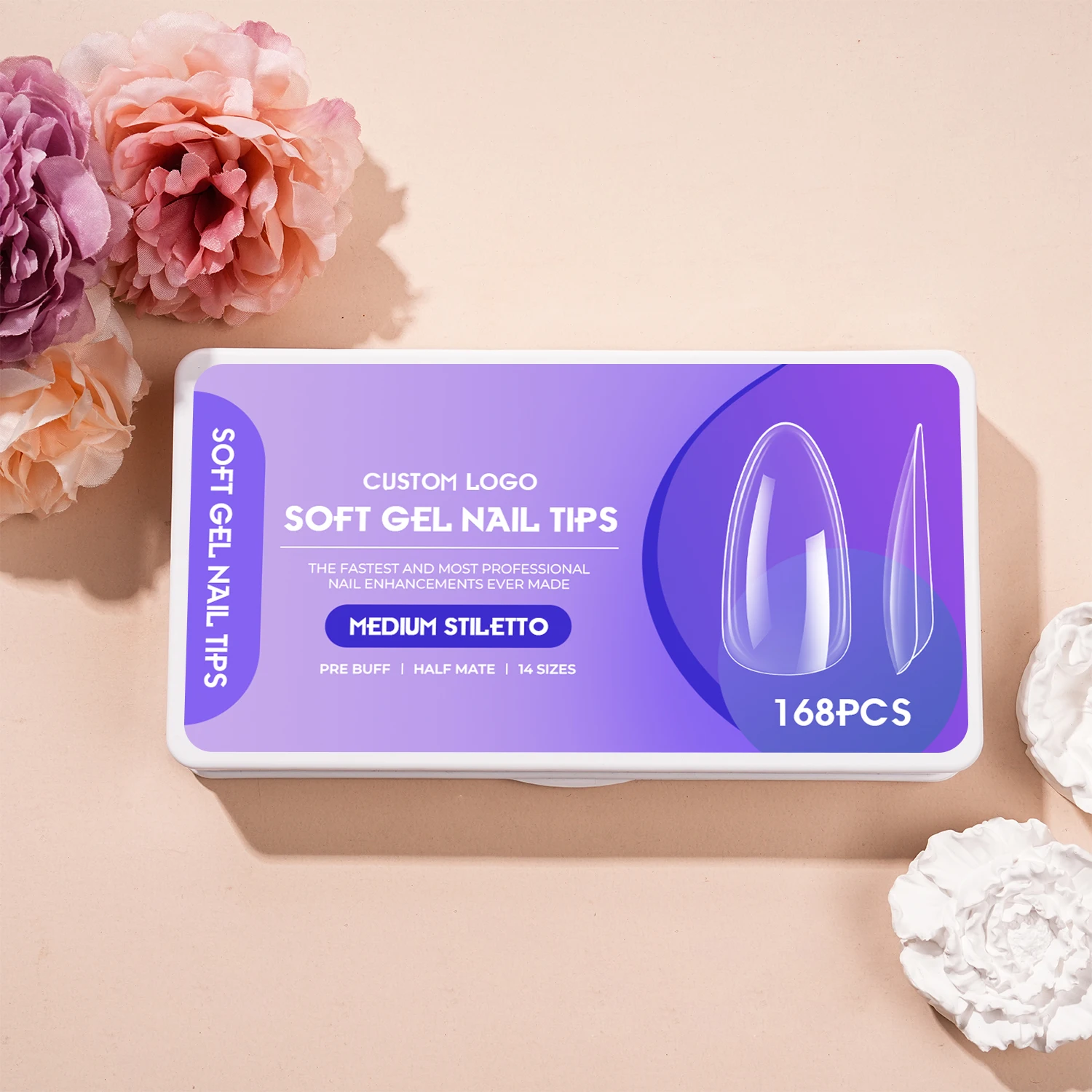 Good Price Short Almond Soft Gel Nail Tips 14 Sizes Full Medium Short Almond Nails Tips 168pcs/box