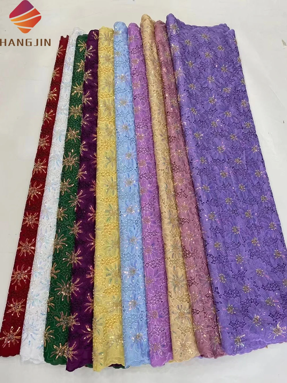 African Chiffon Lace Guipure Lace Fabric Embroidery With Sequins Mesh Fabric Milk Silk Cord Lace For Nigerian Women Wedding