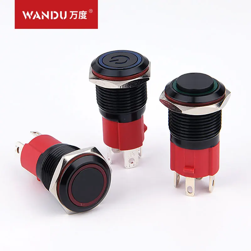 1NO Ring Illuminated 19mm High Round Head Self-locking IP67 Waterproof Metal Push Button Switch