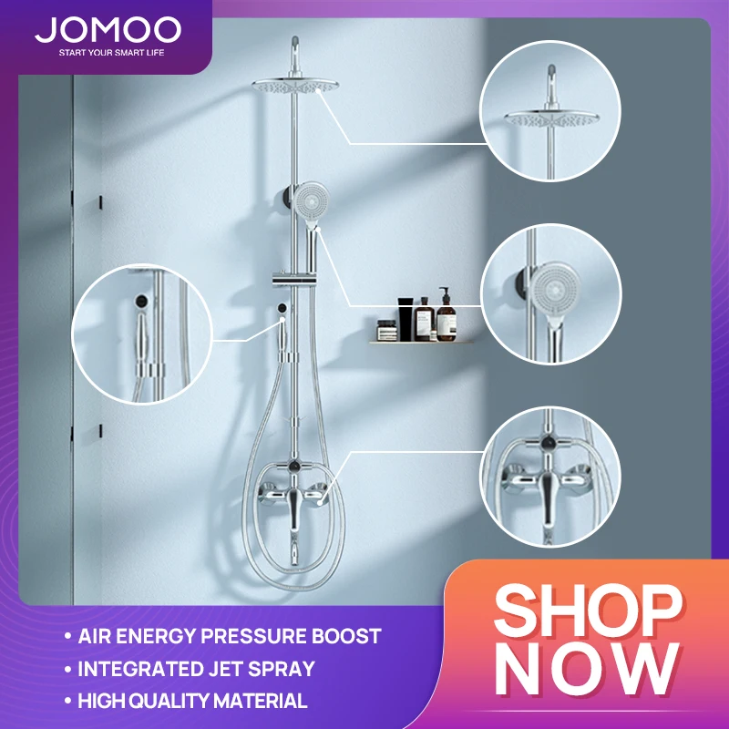 JOMOO 3 In 1 High Pressure Silica Gel Rainfall Shower Set One-Button Stop Shower Mixer With Integrated jet spray