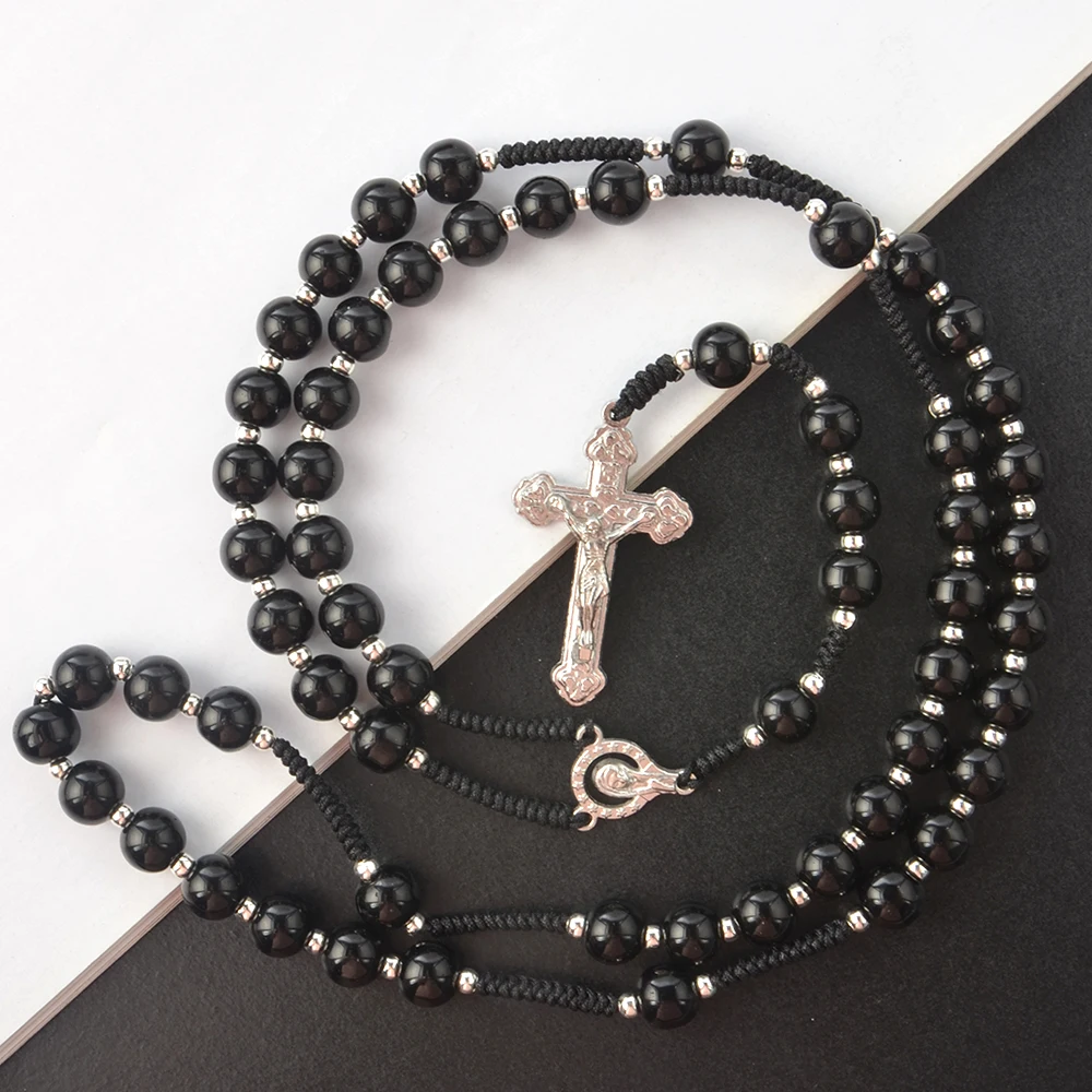 Ready to ship 8mm 10mm 59 pcs round glass beads made rosary necklace good quality prayer rosary wholesale