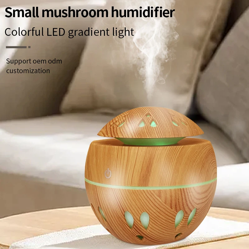 Mini Humidifier Essential Oil Diffuser Factory Ultrasonic Aroma Diffuser 300ml Wood Grain Humidifier USB LED Light