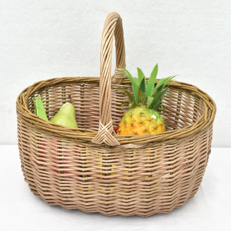 Wholesale Handcraft Willow Flower basket Woven Wicker Storage picnic Basket With Handle For Carry Food Fruit Vegetable picnic