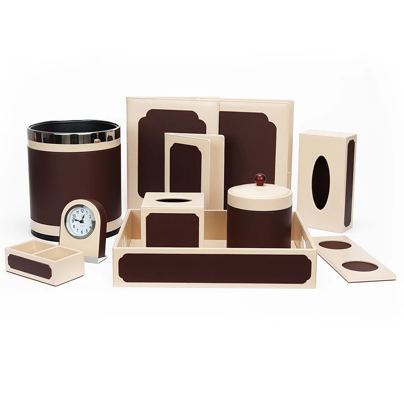 Wholesale Custom Hotel Supplies Leather Products Accessories Amenities Storage Set