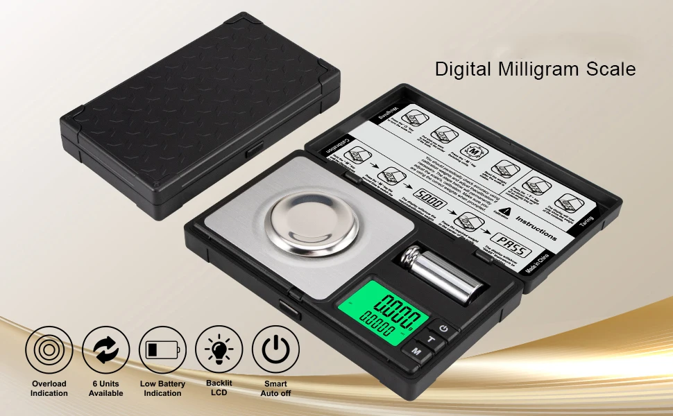 Digital Pocket Jewelry Gram Scale 50g/0.001g Highly Accurate Milligram Scale Dual Readout Display Weighing Jewelry Powder Gold