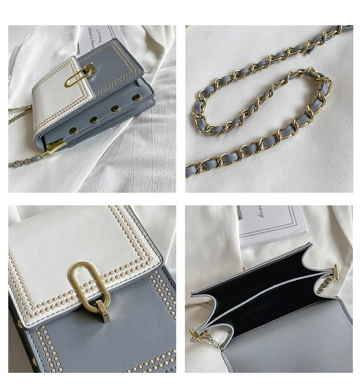 2023 High Quality Fashion New Design Rivet Purses Luxury Ladies Handbag Set Women Genuine Leather Chain Shoulder Bag