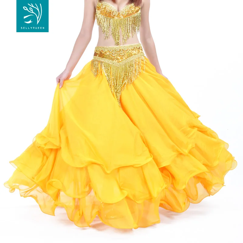 Chiffon Three Layer Belly Dance Skirt With Ruffle Fringe