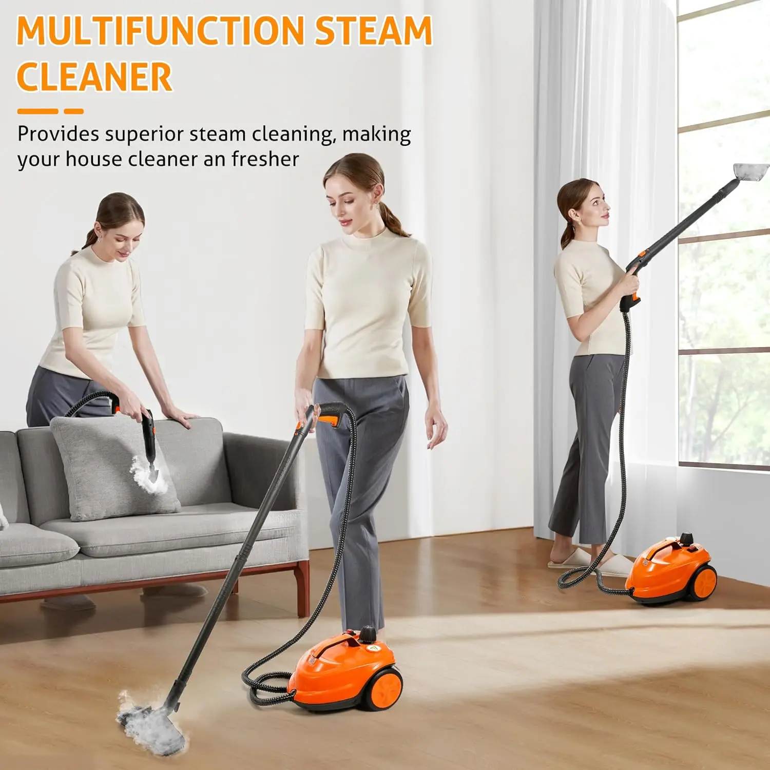 2024 Latest Steam Cleaner 5M Extra-Long Power Cord Home Floor Cleaning Car Steam Cleaning Machine Handheld Steam Mop