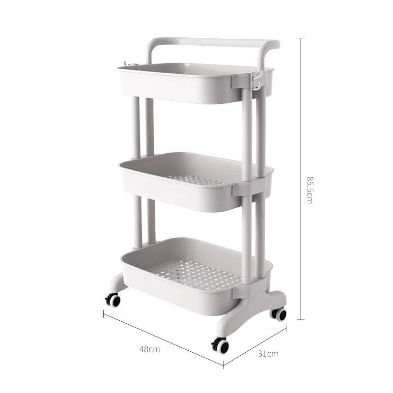 PP three shelves storage home garden multi-function trolley with wheel hand push Family small removable storage racks