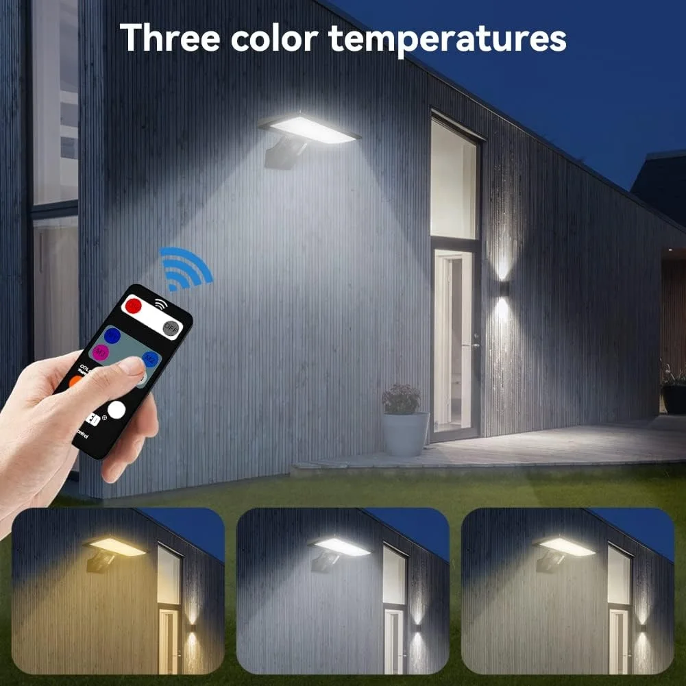 JESLED led Solar Light for Outdoor 90LED Solar Lamp Super Bright with Motion Sensor  4 Modes 3 Colors led solar wallpack