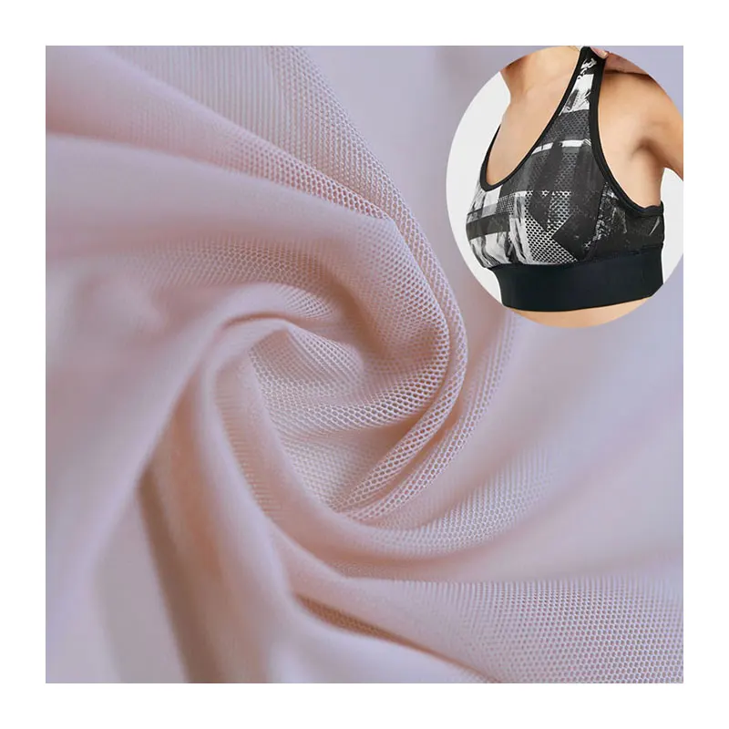 
YLA094 warp knitted mesh fabric seamless 83% nylon 17% spandex recycled mesh fabric pink color stretch mesh fabric 