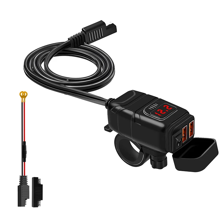 WUPP Dual Port Fast Charging Waterproof Motorcycle Usb Phone Charger With Voltmeter