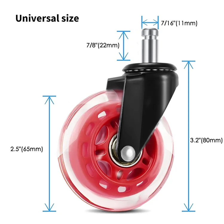 DLPO 50/65/75 mm diameter clear black pu office chair caster wheels