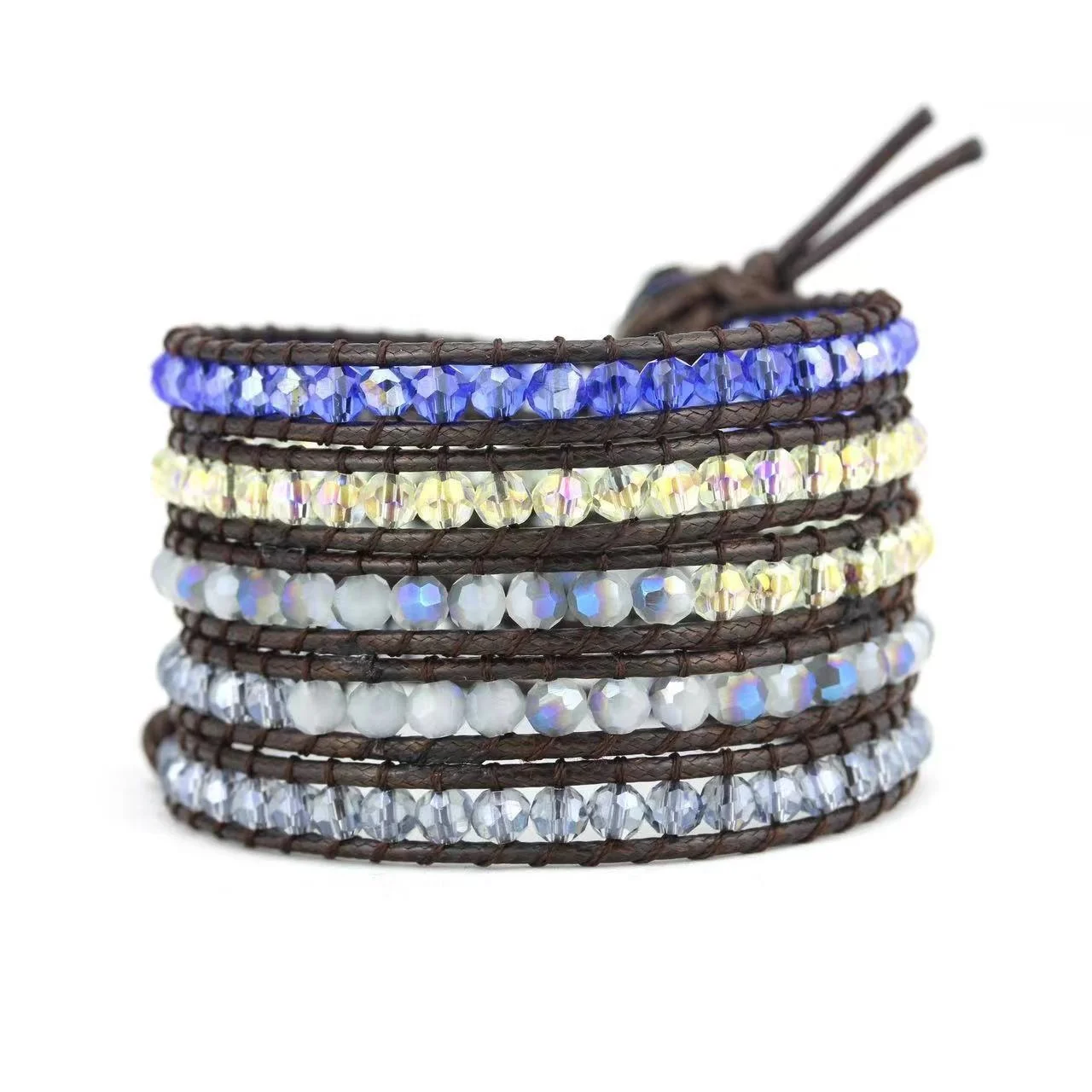 Handmade Natural Crystal Agate Beads Gemstone Wrap Leather Bracelet Beaded Wrap Bracelet Gift For Women