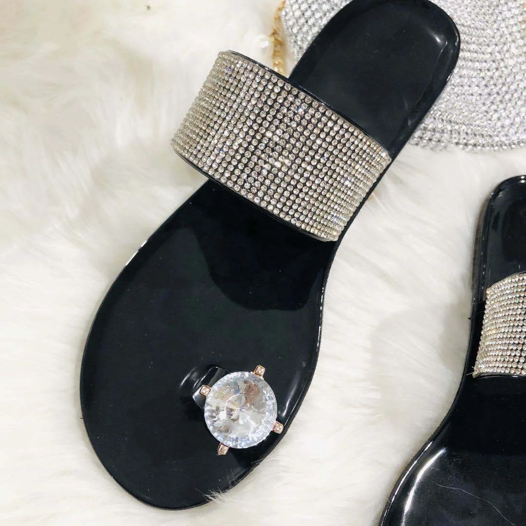 
Ladies Beach Slides Slippers Women Footwear Diamond Shining Sparkle Flat Transparent Slides Jelly sandals 