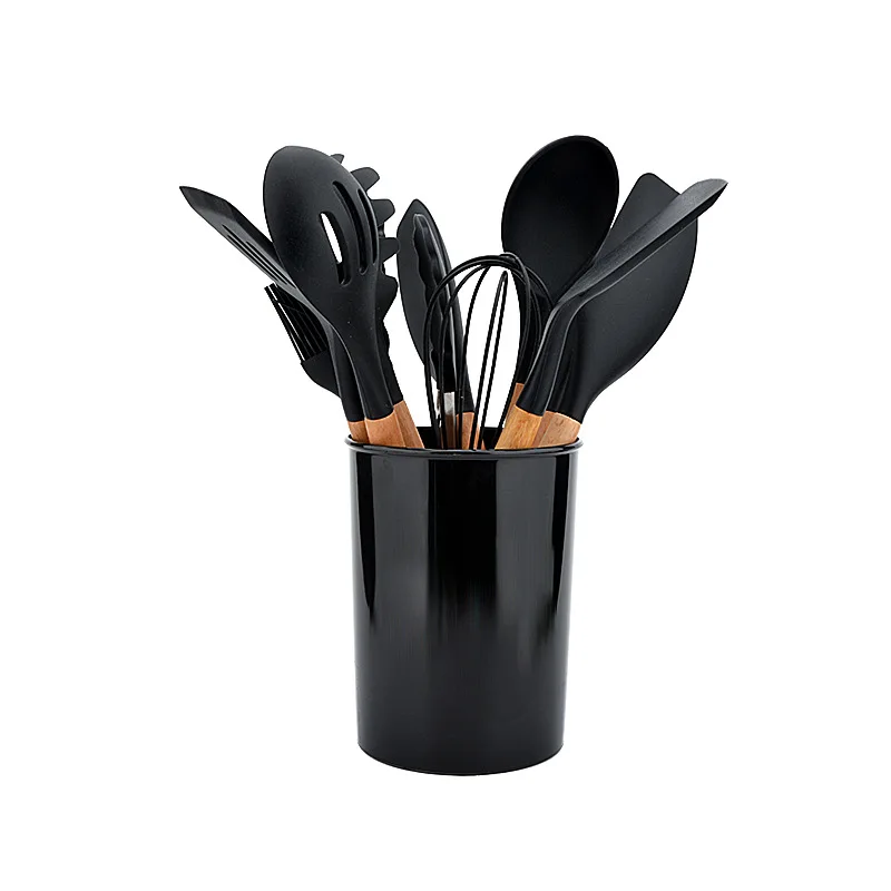  11pcs Silicone kitchen utensil set with wooden handle Cooking Tool