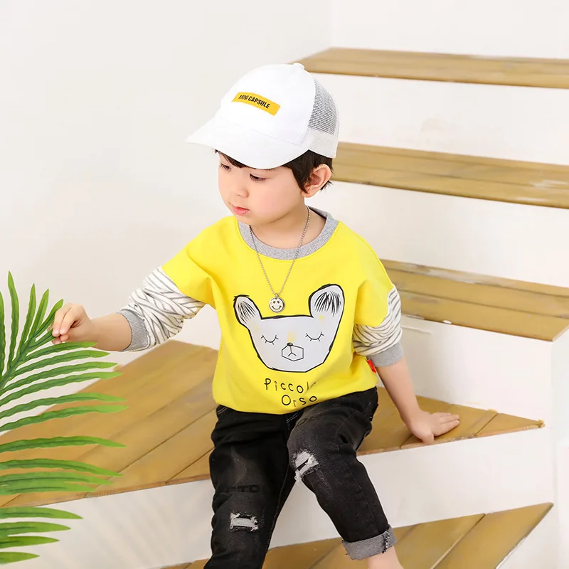 Весенняя детская одежда, хлопковая футболка с длинным рукавом для мальчиков и девочек, детская индивидуальная мультяшная рубашка