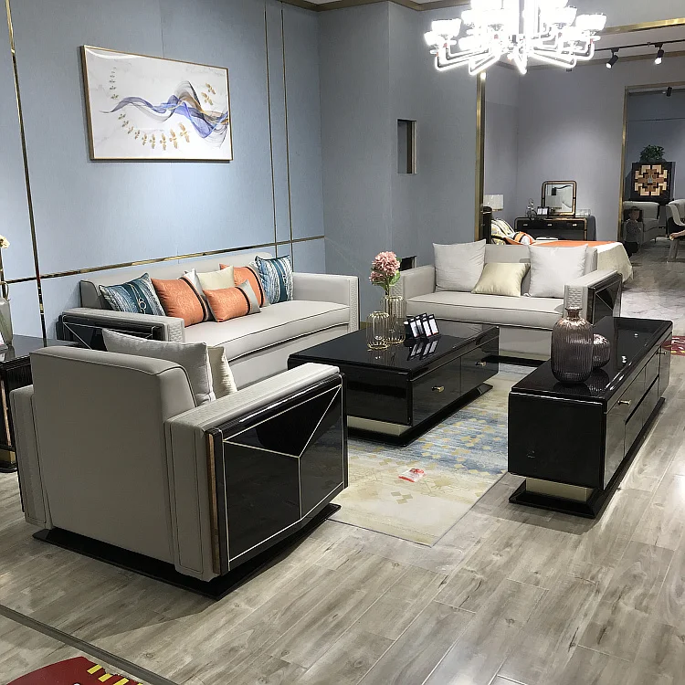 Furnistyle New arrival home furniture fancy indoor genuine leather light luxury sofa set living room modern 1 2 3 seaters sofa
