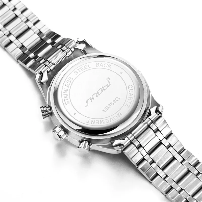 SINOBI Men Waterproof Cool Trend Large Dial Quartz Watch Brand Luxury fashion business black quartz watches with calender window