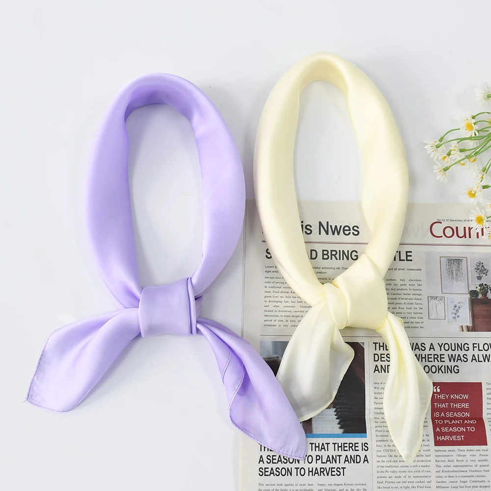 Заводской шарф из искусственного шелка, Женский уличный однотонный роскошный шейный шарф с принтом, шарф-повязка на голову, уличный маленький платок, мягкая накидка