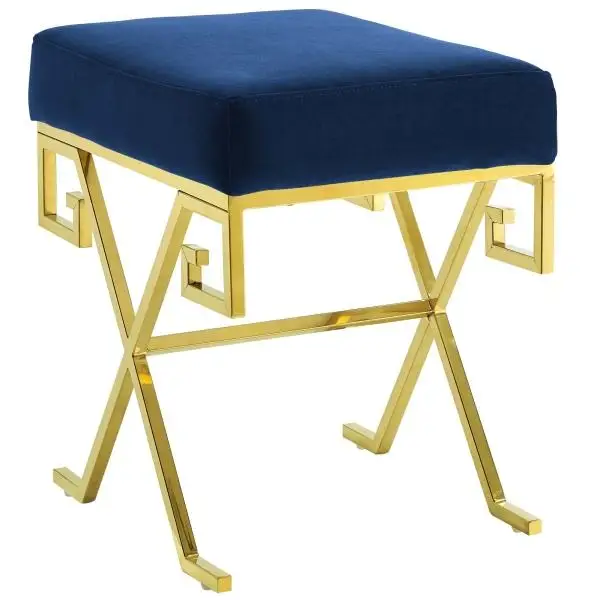 Reatai home furniture Soft Comfortable velvet fabric stool bench with stainless steel leg