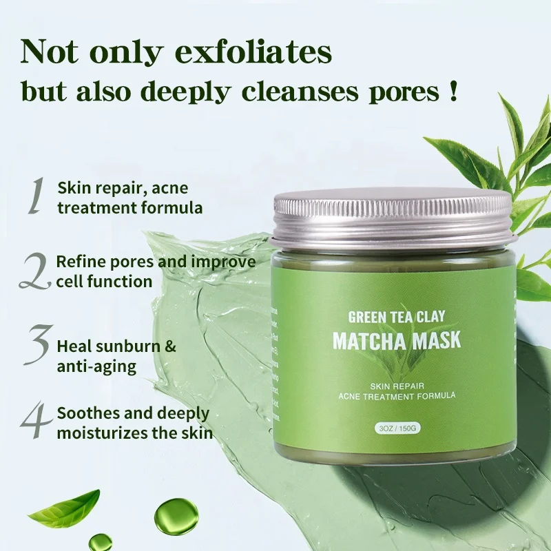 Private Label Reduce Acne Pore Cleaning Oil Control Kaolin Natural Green Tea Matcha Clay Mask