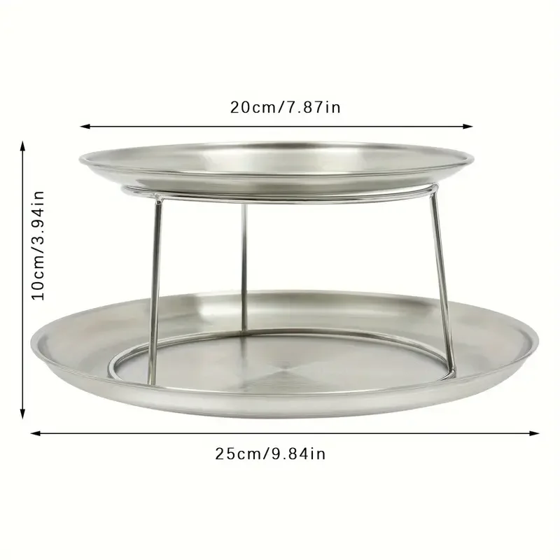Stainless Steel 2-Tier Seafood Plate Serving Stand Dessert Serving Plate Snack Display Trays Food Holder Tower