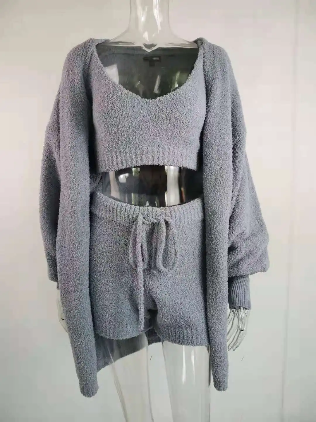 
sweater for women sweater twinset cardigan Crop Top and Shorts fashion 3 piece set women knitted sweater suits 