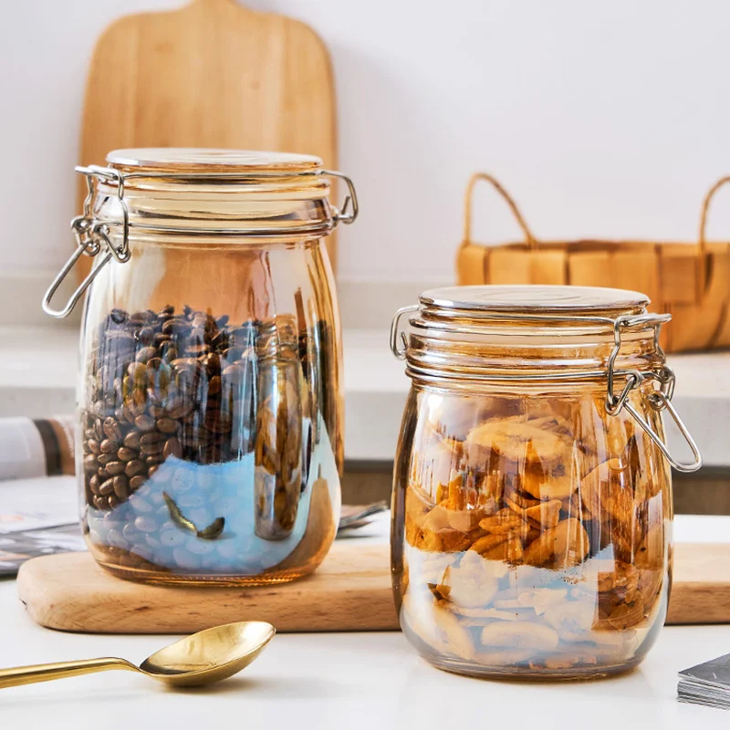 Wholesale Customized Sealed Glass Jar With Lock Lid For Honey Metal Clip Lock Glass Jar