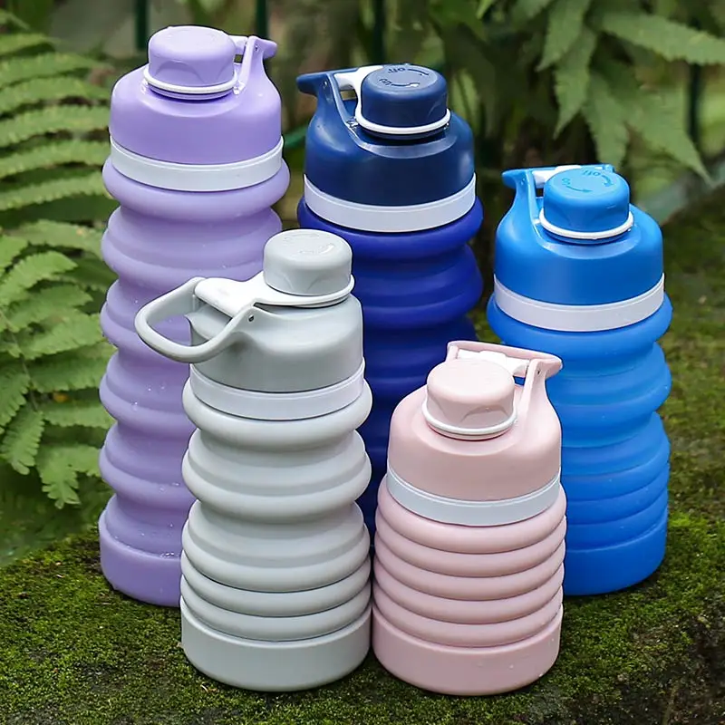 Silicone Sports Drink Water Bottle Foldable Custom Logo Designed Grm Botella De Agua Collapsible Water Bottle
