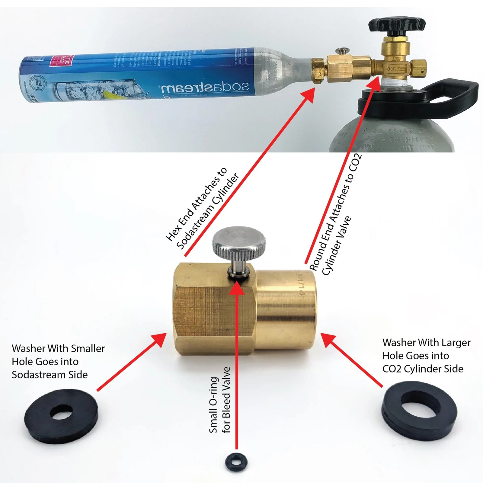 Soda Machine Refill Soda Bottle Cylinder Refill Adapter with Bleed Valve, Soda Co2 Cartridges Adapter CGA320 to TR21.4