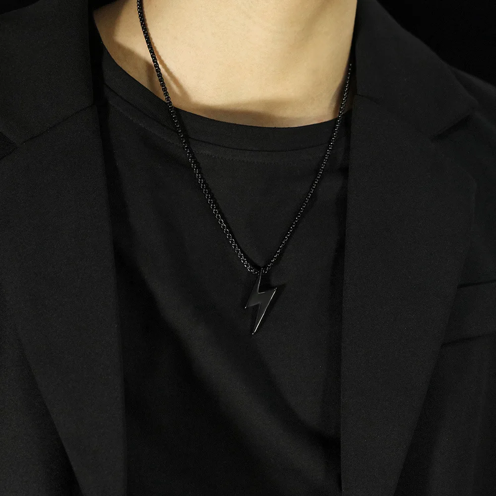 NUORO Vintage Stainless Steel Lightning Pendant Necklace For Men Women Gift Lightning Bolt Pendant Necklace