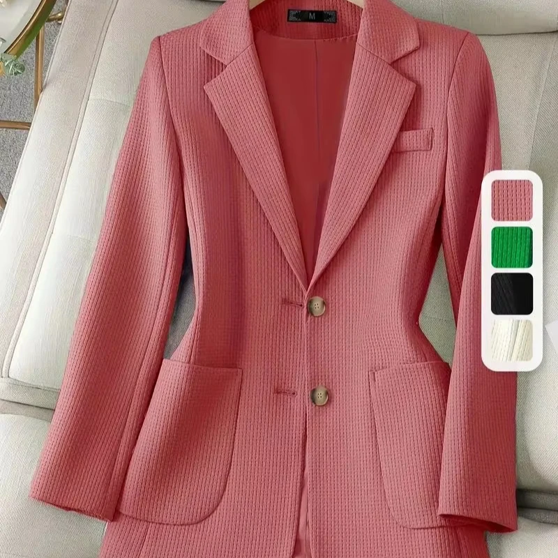 Elegant Notched Neck Tunic Blazer Classic Lapel Solid Button Front Long Sleeve Office Work Essential Professional Clothing