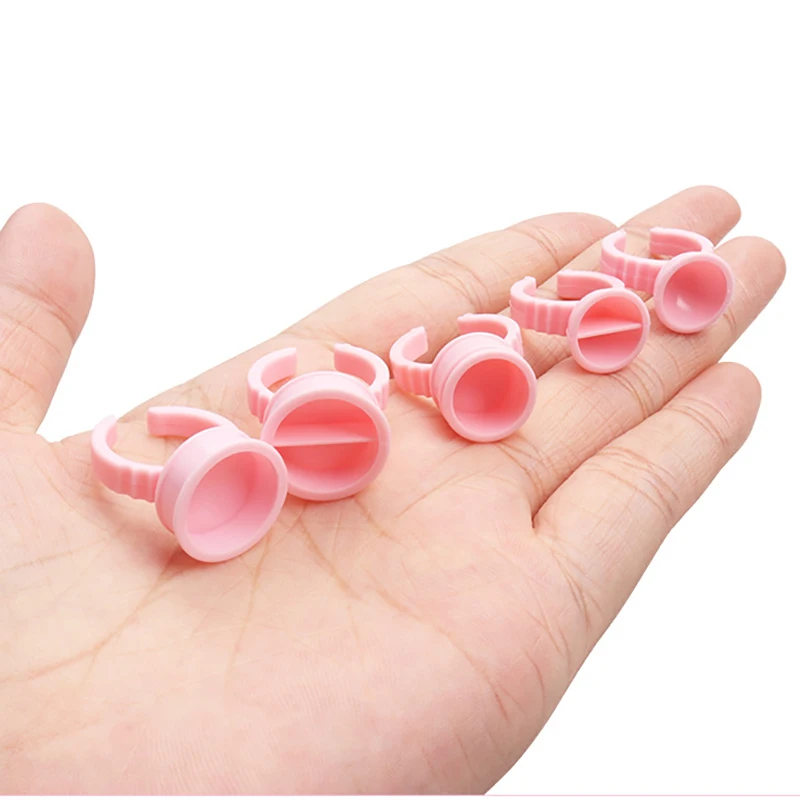Pink Disposable Eyelash Glue Rings White Lash Extension Glue Rings Bulk Microblading Pigment Tattoo Ink Holder Cup Ring 100 pcs