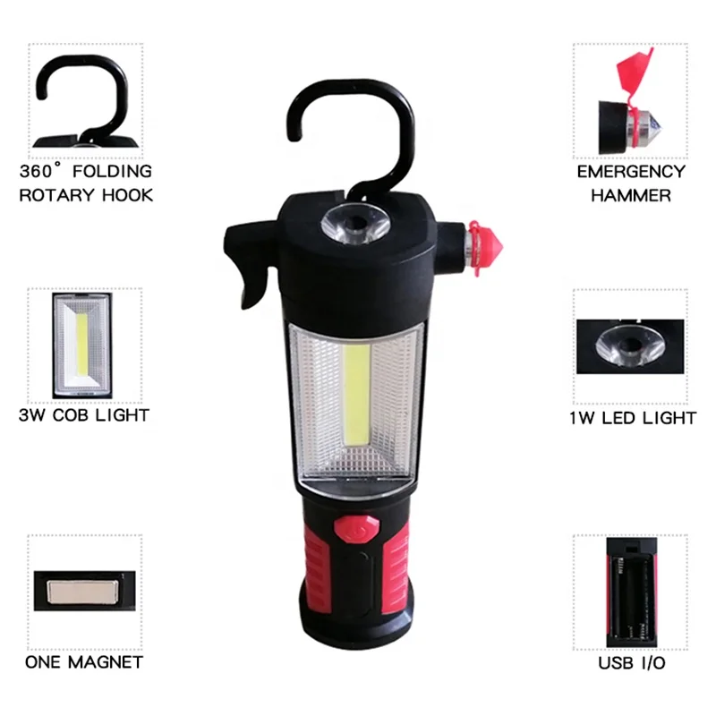 The LED working light knocks the bottom of the window with magnet on board emergency safety hammer flashlight