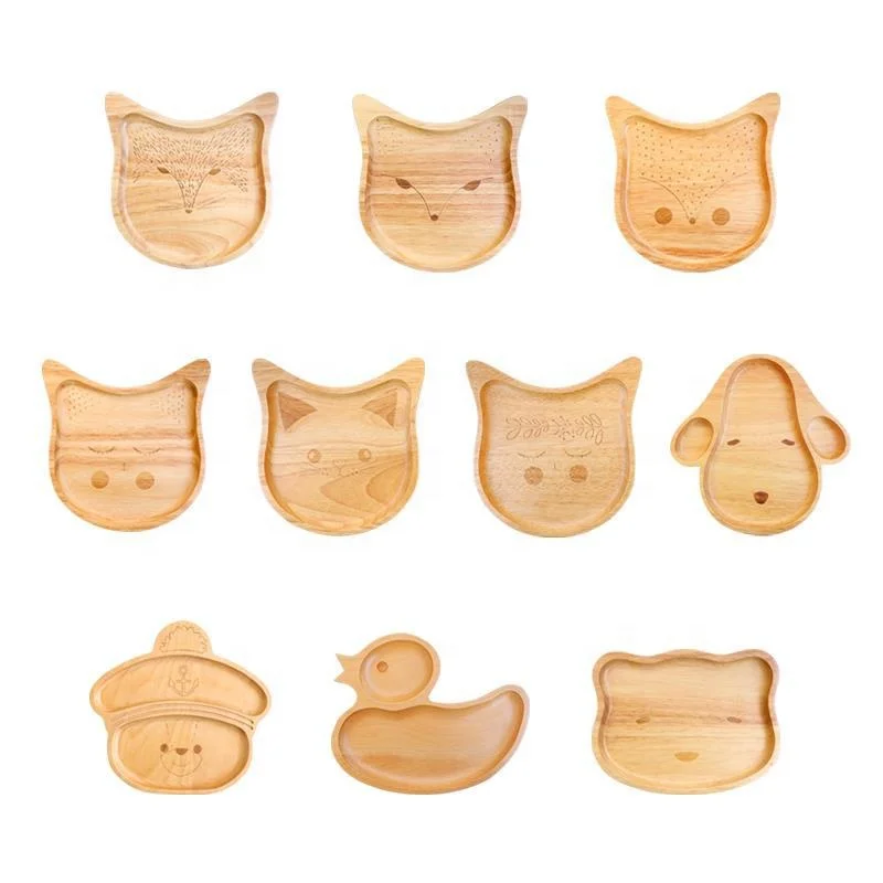 Baby Cartoon Healthy Solid Wood Dinner Plate Duck Animal Shaped