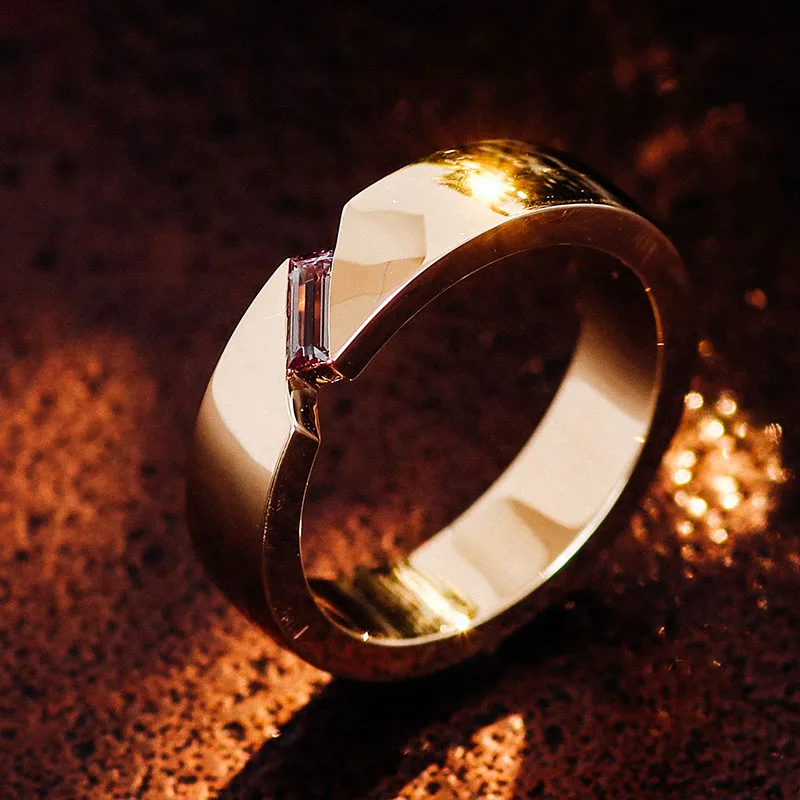 Custom Jewelry Bezel Setting Baguette Cut Alexandrite Wedding Rings For Men In AU750 Solid Gold Wider Band