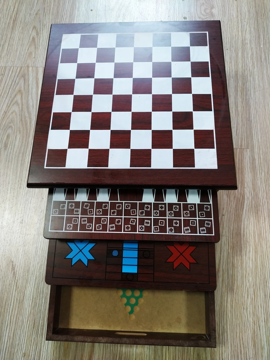 Набор настольных игр Deluxe 15 в 1 настольный игровой центр с деревянным акцентом и ящиком для хранения шашки