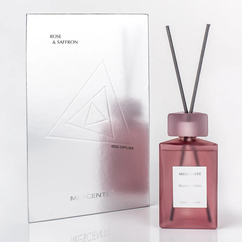 Mescente decorative frosted glass bottle flower reed diffuser oils with box and sticks