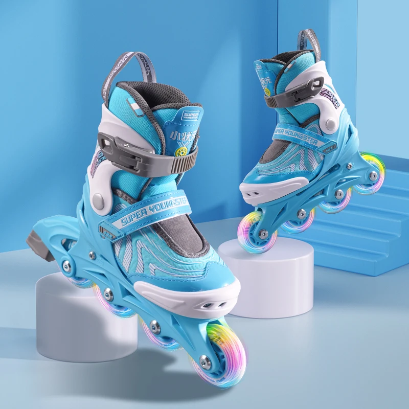 Hot Sale Inline Skates Shoes Wholesale Children Kids Flashing Adjustable 4 Wheels Inline Skating Roller Skates Shoes