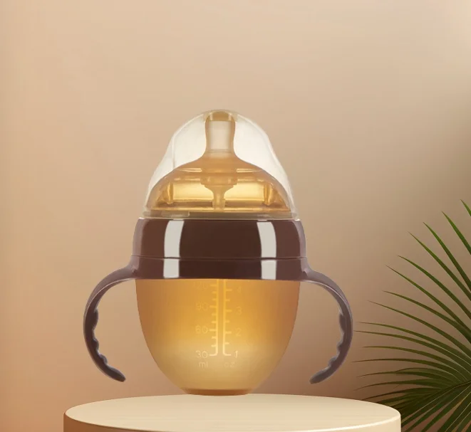 Customize Cartoon Safety Hand Free Newborn Kids Children Wide Neck Feeding Milk Silicone Baby Bottle for Infant