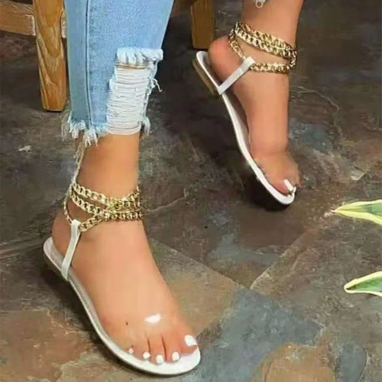 2021 Summer Flat Sandals Women Transparent slides Fashion Gladiator sandlaes Ladies Chain Open Toe Outdoor   e-27-1
