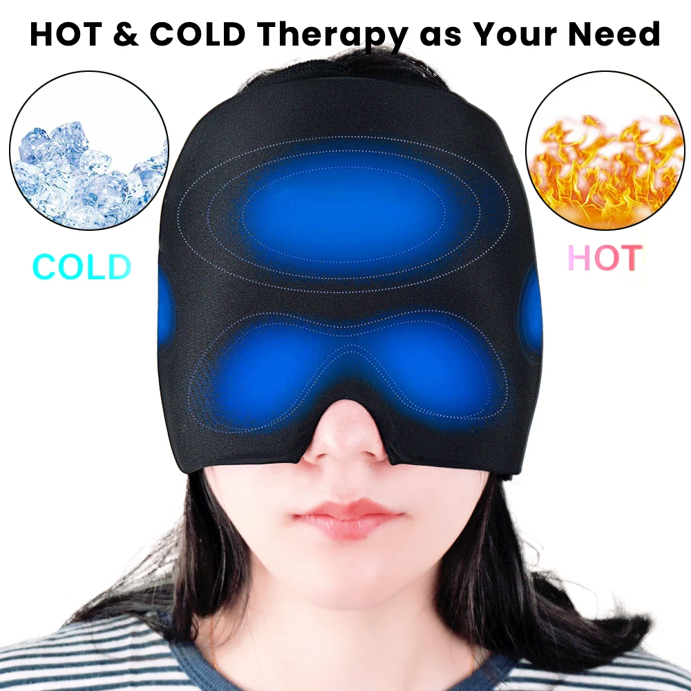 Double layer Migraine Relief Cap Soothing Headache Ice Pack Mask Cooling Gel Hat Face Cold Compress Head Wrap for Tension Stress