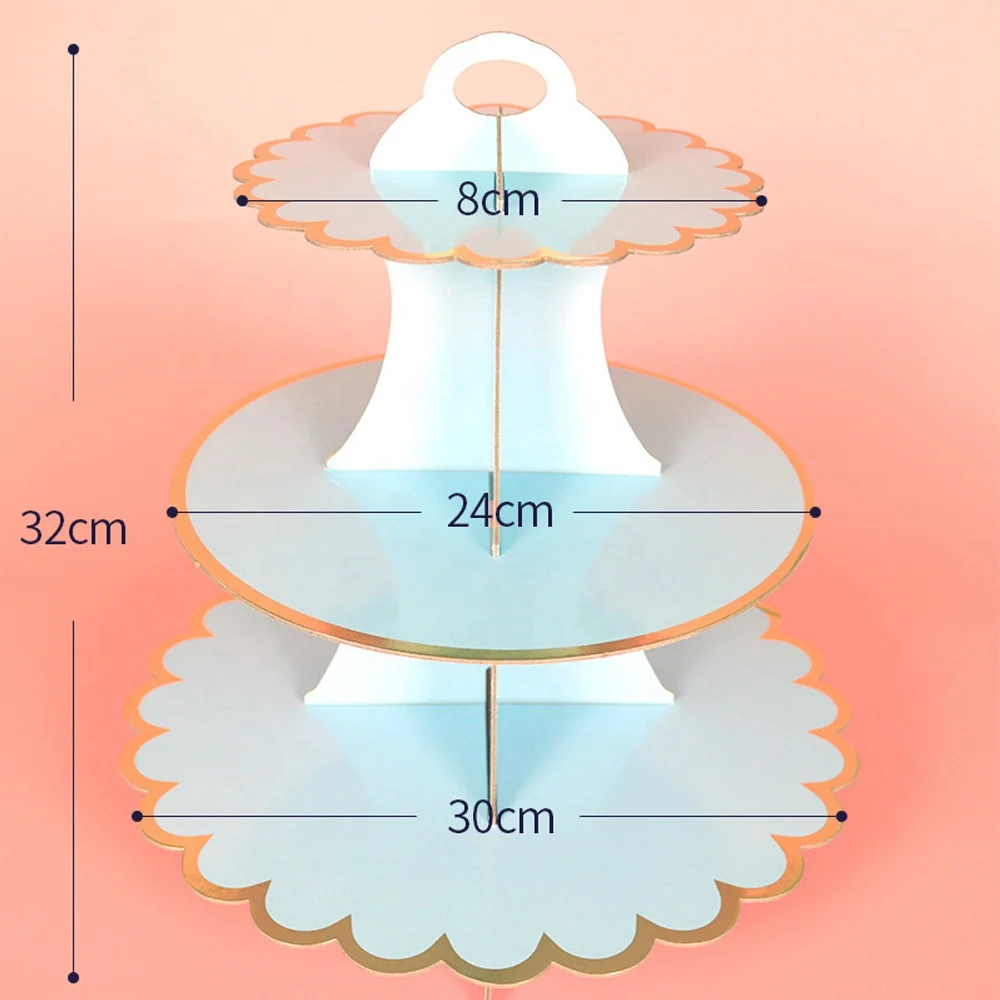 3-Tier Paper Cake Stand Cardboard Dessert Cupcake Stand Display Rack for Happy Birthday Wedding Party Decor