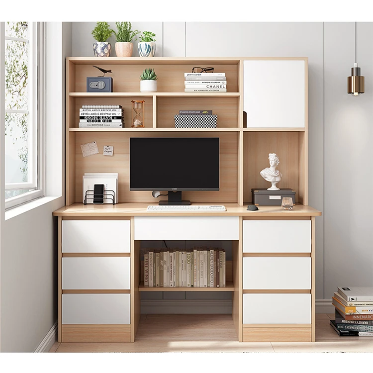 simple desktop student learning and write home single computer table office computer desk with bookshelf